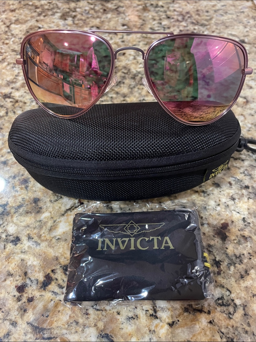 Invicta Women's Aviator Sunglasses - Rose Gold Frame with Pink Mirrored Lenses
